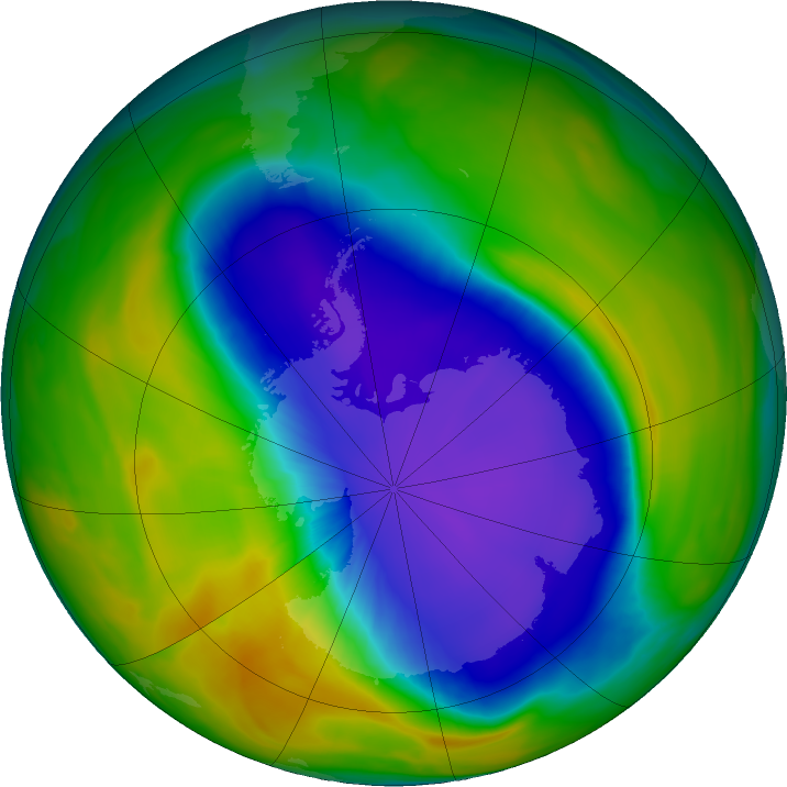 Antarctic ozone map for 08 October 2016